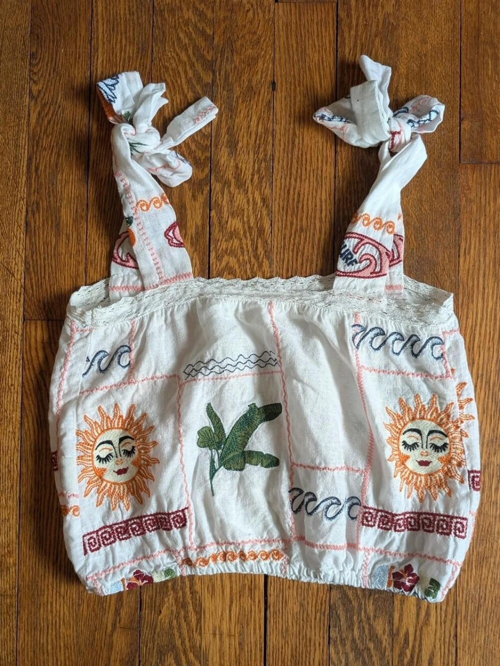 Anthropologie Pilcro Embroidered Patchwork Cropped Tank Top Hawaiian Tropical De